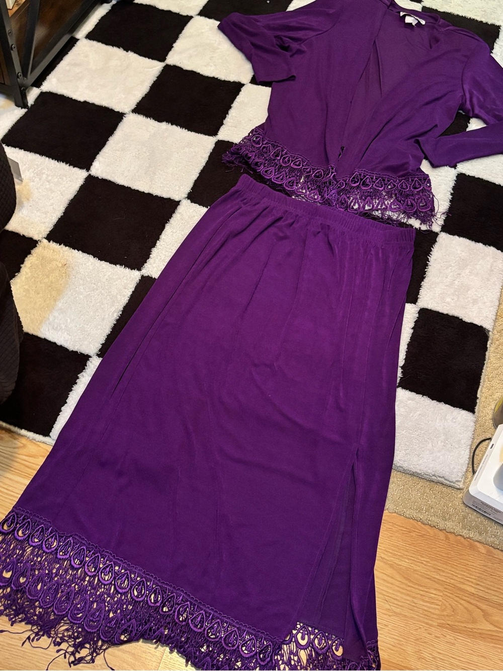 Purple Two-Piece Crochet Trim Maxi Set